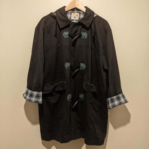 Now Now Club Unisex one size Hooded Duffle Coat Black with Plaid Lining - Picture 1 of 14